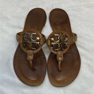 Tory Burch Miller sandals brown with gold logo women’s size 8.5
